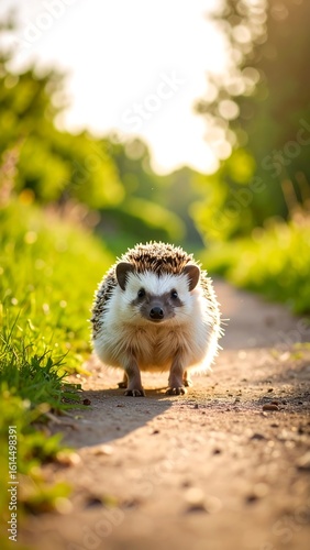 Hedgehog on a sunny path