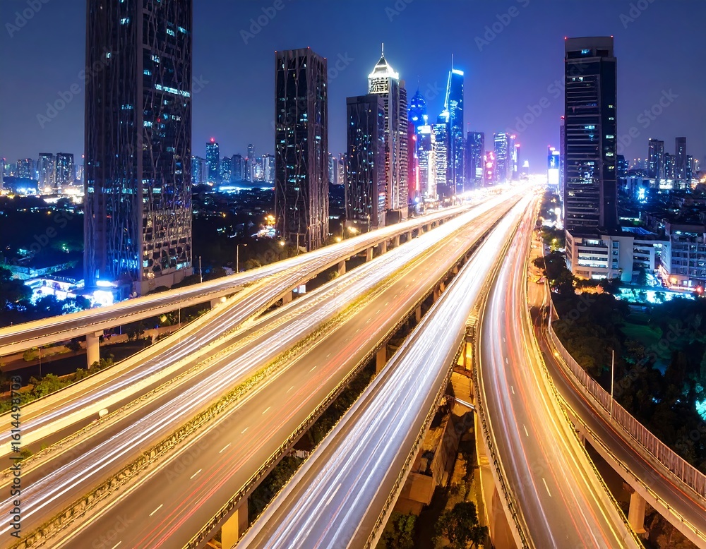 Naklejka premium City highway intersection at night