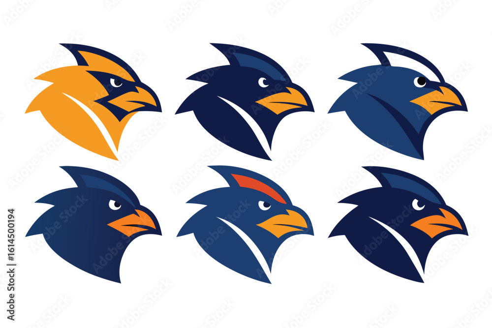 Naklejka premium Vector art of collection of six eagle head logos isolated on white background showcases fierce design