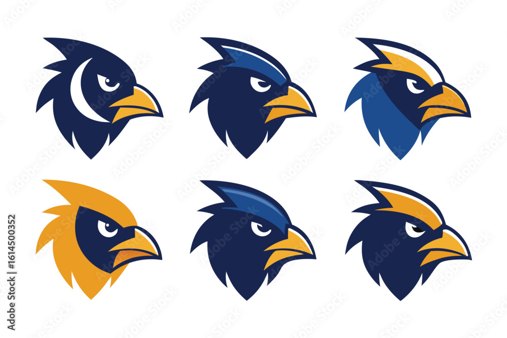 Fototapeta premium Vector art of six eagle head logos isolated on white background, showcasing a variety of designs