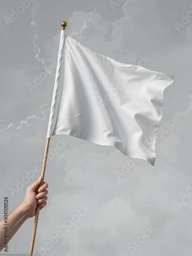Blank white flag mock up isolated holding in hand. Large wavy flagpole mockup ready for logo design presentation. Ai Generated Images