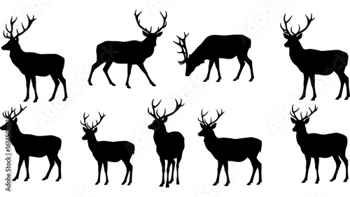 Set of deer silhouette illustration. Deer icon set vector design.
