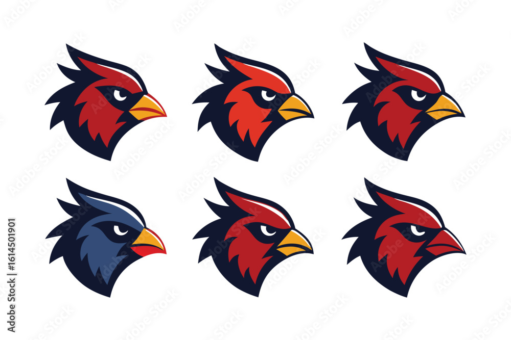 Obraz premium Vector art of a set of cardinal head logos displays a collection of determined and colorful mascots