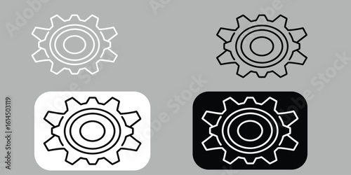 Four gear icons depicting mechanical engineering and technological process on a gray background