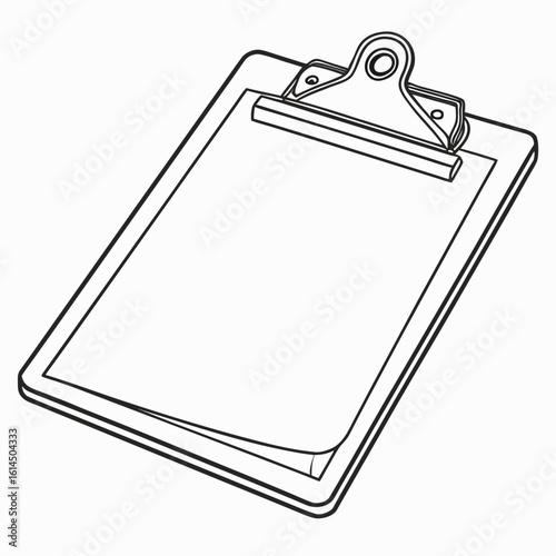 Simple black and white line drawing of a clipboard with blank paper