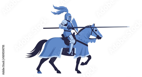 Medieval knight horseback illustration. Armored warrior on a horse holding lance, perfect for historical, fantasy, or gaming contexts. Vector illustration.