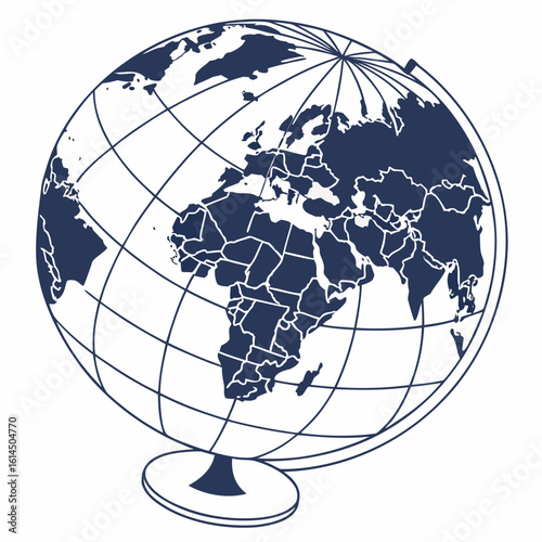 Stylized silhouette of a globe showing europe africa and asia