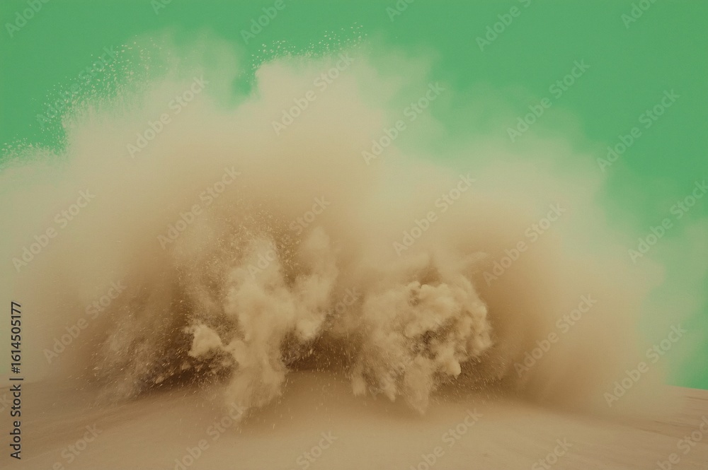 Naklejka premium Desert sand explosion, green screen, VFX, dust cloud