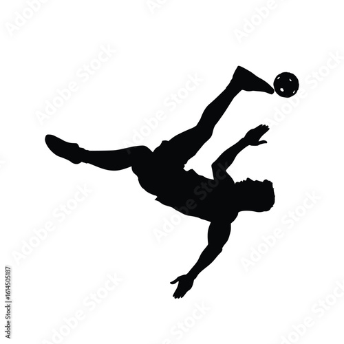 Silhouette of a Sepak Takraw Player Performing an Acrobatic Bicycle Kick