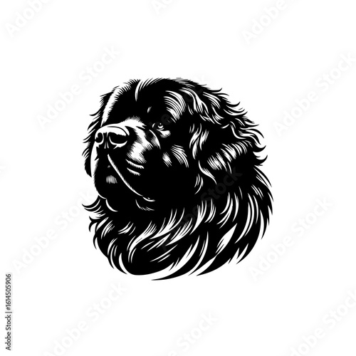 Majestic Newfoundland Dog Head Portrait.