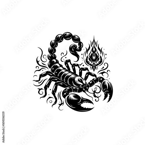 Stylized Black Scorpion with Fiery Accents.