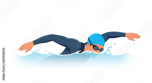 Swimming concept illustration. Athlete performs freestyle stroke in water. Vector illustration.