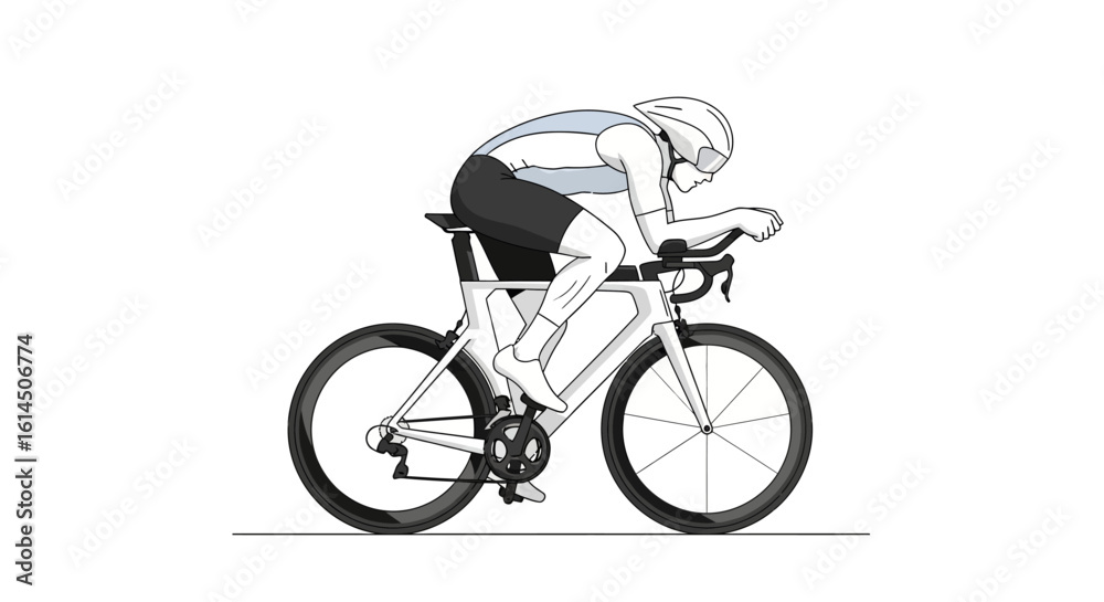 Fototapeta premium Cyclist illustration. Professional athlete riding a racing bike in aerodynamic position. Vector illustration.