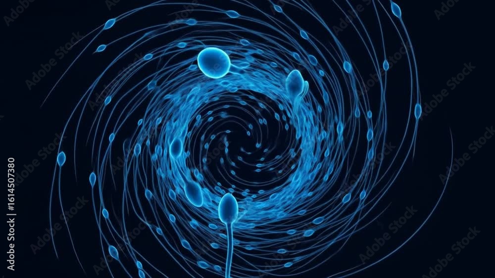 The Circle of Life: An abstract illustration of sperm cells navigating toward an ovum, forming a visually arresting representation of conception and biology.