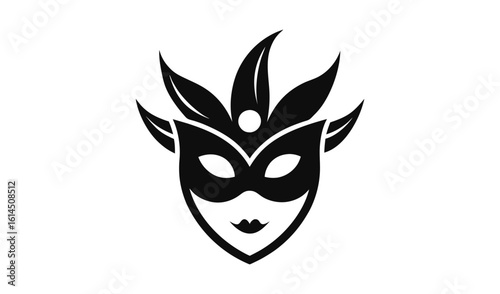 Elegant masquerade mask with feathers and face detail