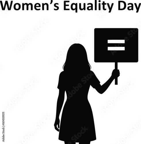 Vector art of a silhouette of a woman holding an equality sign womens equality day, advocating for equal rights and empowerment