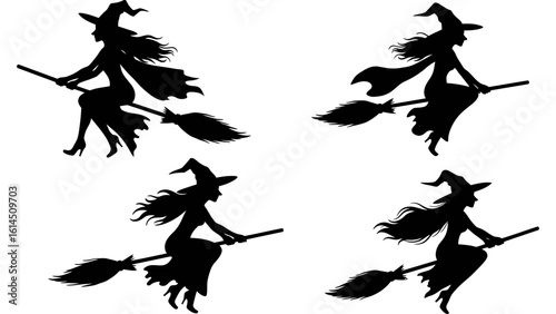 Set of halloween witch silhouette vector