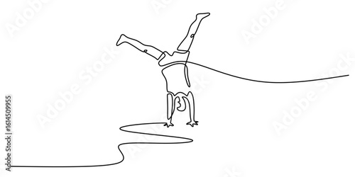 Man doing a cartwheel continuous line drawing. Vector illustration minimalist design.