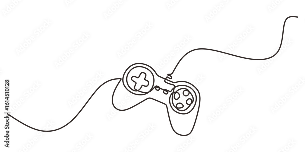 Obraz premium Hand drawn one line drawing of a gaming controller symbolizing modern digital fun and youth lifestyle.