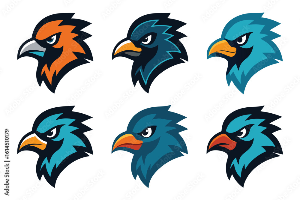 Naklejka premium Vector art of a set of eagle head logos features a fierce and modern design aesthetic