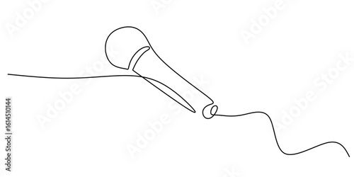 Podcasting and communication theme, one line drawing of a microphone.