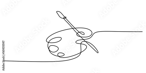 Paintbrush and palette for artistic freedom and creative expression concept. Continuous one line drawing vector.
