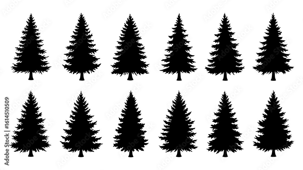 Fototapeta premium Set of black christmas tree silhouette vector design.