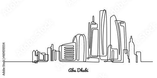 Abu Dhabi skyline in a one line drawing style.