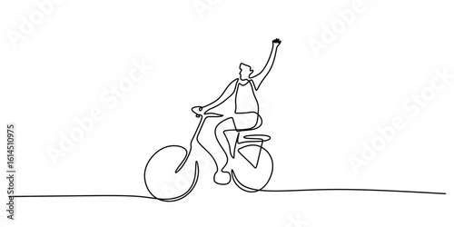Person riding a bicycle one continuous line drawing, minimalist vector illustration, editable stroke.
