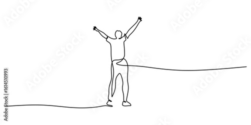 One line drawing of a person with arms wide open expressing joy, liberation, and inner strength.