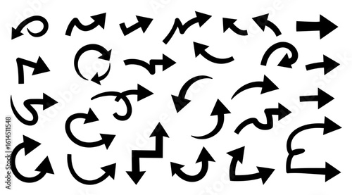 A collection of various black arrow silhouettes vector.