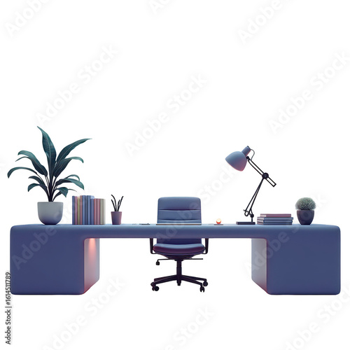 A minimalist, modern office desk scene.