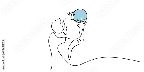 One Line Drawing of a Basketball Player Jumping to Shoot. Minimalist Sports Illustration