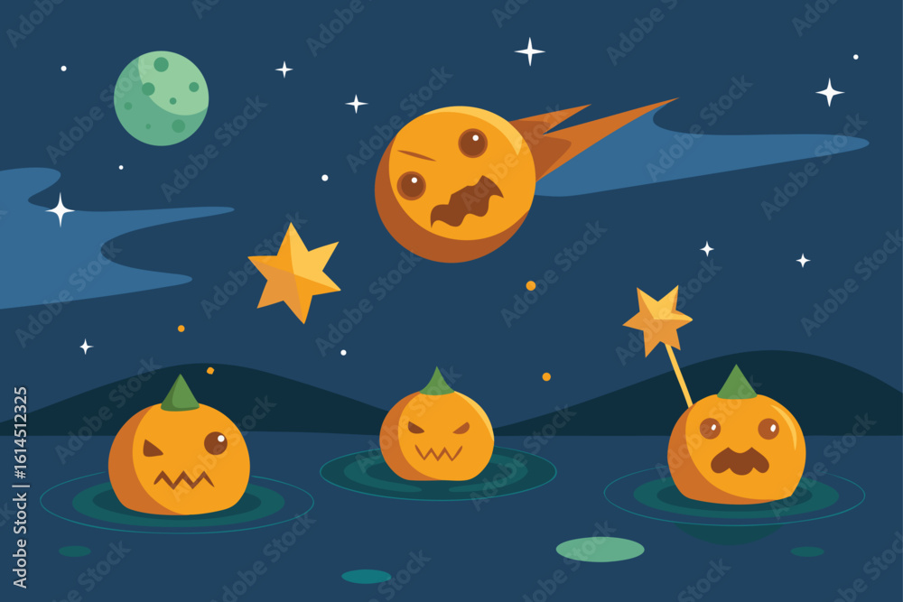 Fototapeta premium Halloween Sky with Floating Pumpkins