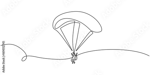 One single line drawing of a paraglider. Vector illustration with editable stroke for extreme sport.