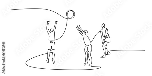 People playing volleyball single line drawing. Vector illustration minimalist design hand drawn.