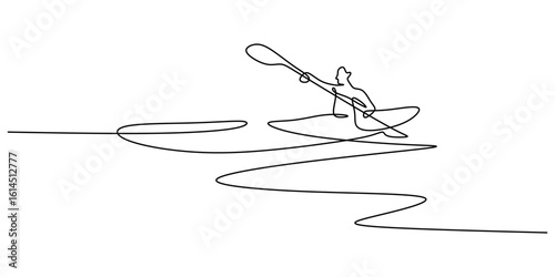 One continuous line drawing of a person in a canoe. Minimalist vector illustration.