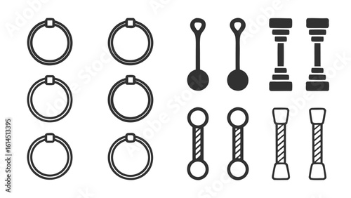 Simple line art icons of dumbbells and yoga for fitness and exercise weight training yoga set