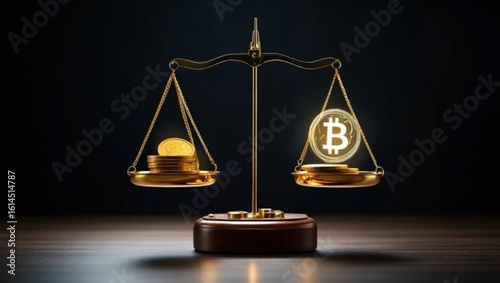 Cuadro en lienzo Cryptocurrency versus fiat currency on a balanced scale