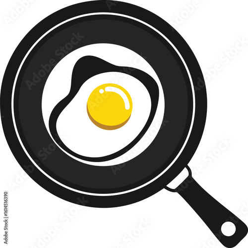 Fried egg in a frying pan isolated on white background