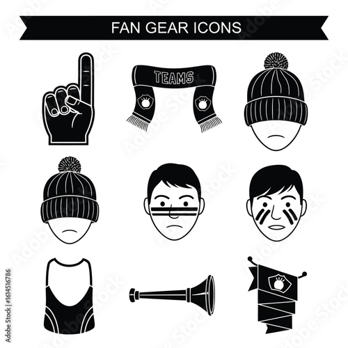 Fan gear icons for sports enthusiasts foam finger scarf