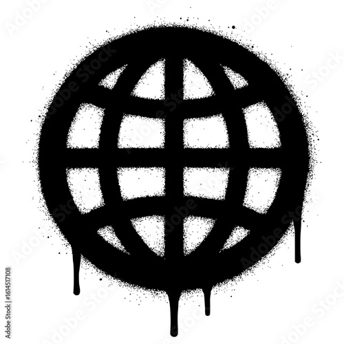 Black Graffiti Globe Icon with Spray Paint Drips