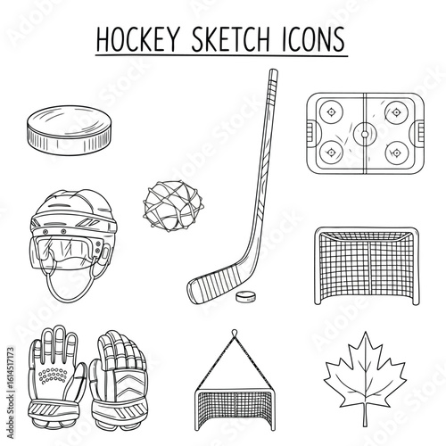 Hockey equipment and ice rink icons ice hockey puck