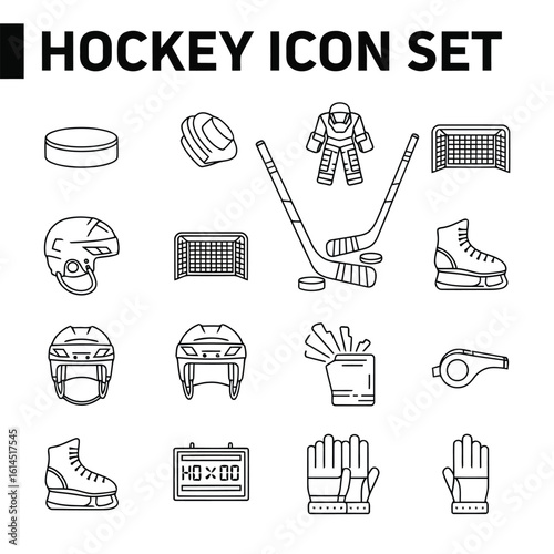 Hockey equipment icons puck helmet