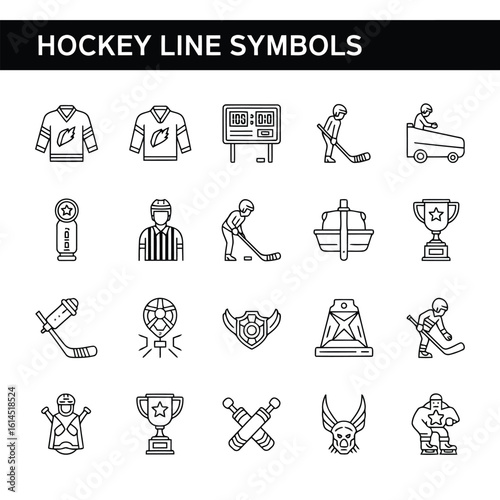 Hockey sport symbols collection ice hockey player