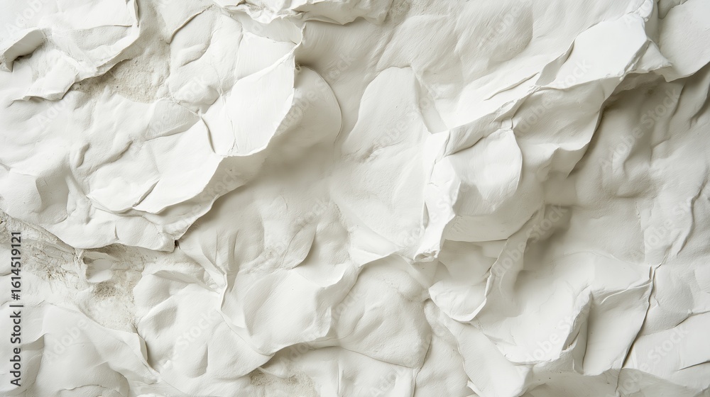 Obraz premium White sculpted texture resembling cracked plaster or eroded stone surface with organic, jagged contours and natural depth