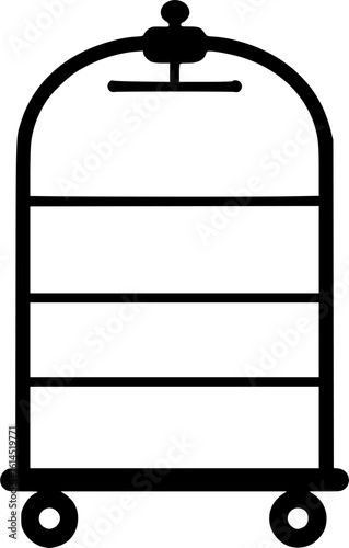 illustration of an empty hotel luggage cart. Bellhop trolley, hotel, baggage service, hospitality, holiday, travel design. Perfect for editorials, social media. Vector illustration, high-res PNG.