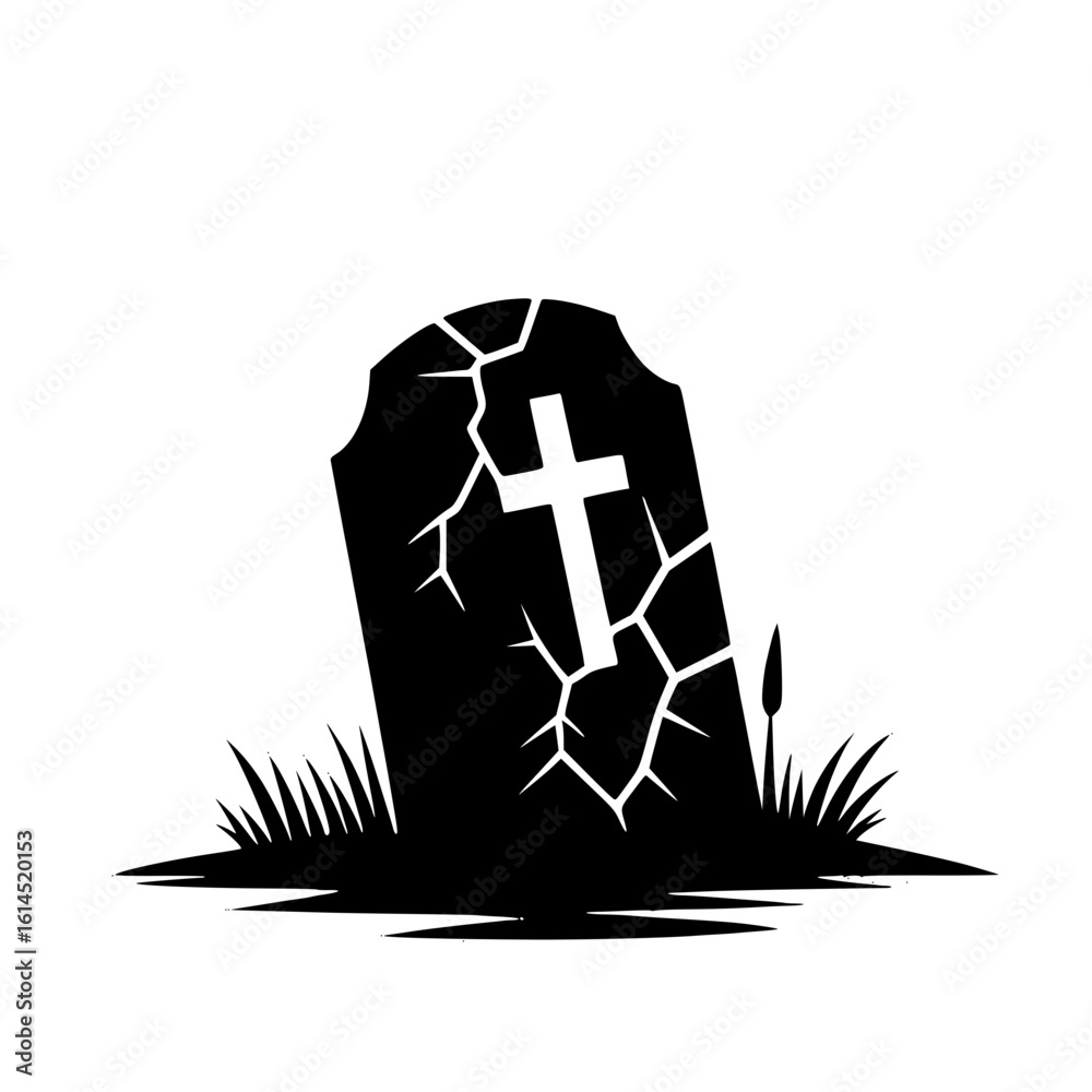 Minimalist Black Silhouette of a Gravestone with Cross Halloween Clipart Design Minimalist Black Silhouette of a Gravestone with Cross Halloween Clipart Design
