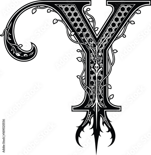 Download vector illustration of letter y with floral elements for graphic design and decoration