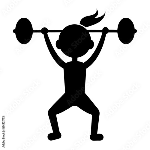 Simple silhouette of a person performing a weightlifting overhead squat with a barbell